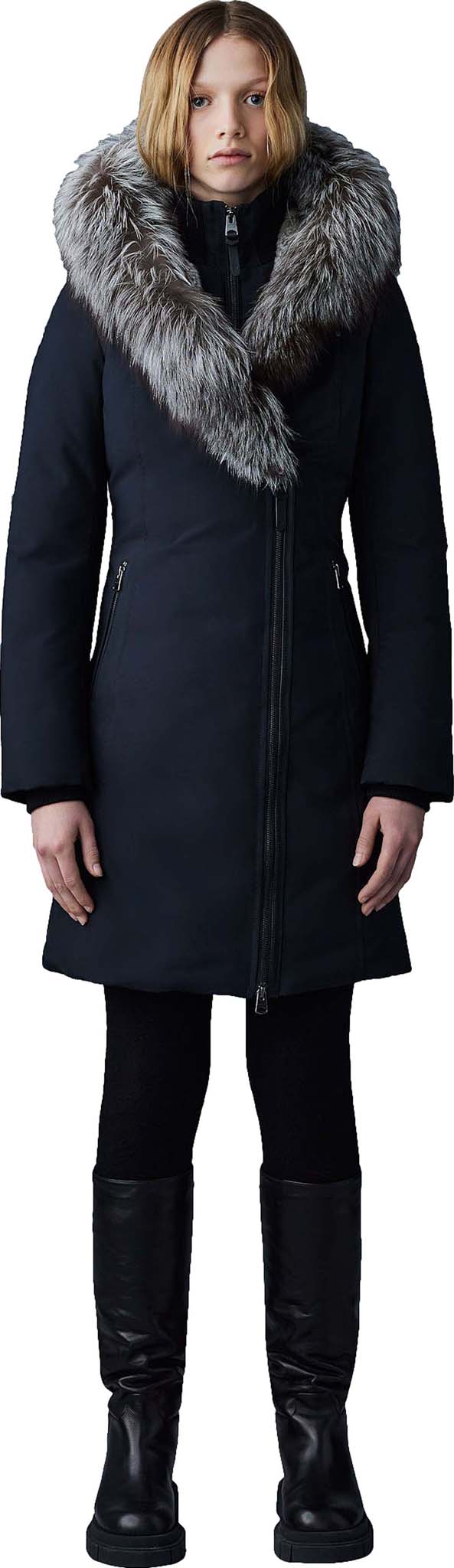 Mackage - Trish Down Coat with Silver Fox Fur Trimmed Collar and Hood - Women's |-| Mackage - Manteau en duvet Trish au col signature à fourrure de renard argenté - Femme