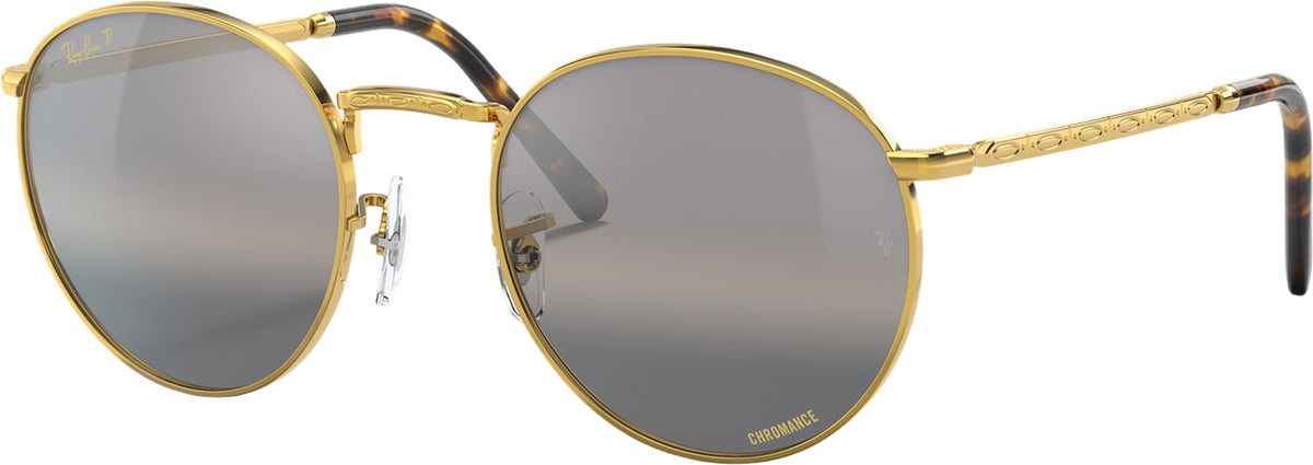 Ray-Ban - New Round Sunglasses - Polished Gold - Silver/Grey Polarized+ Lens - Unisex|-|Ray-Ban - Lunettes de soleil New Round - Polished Gold - Verres Silver/Grey Polarized+ - Unisexe